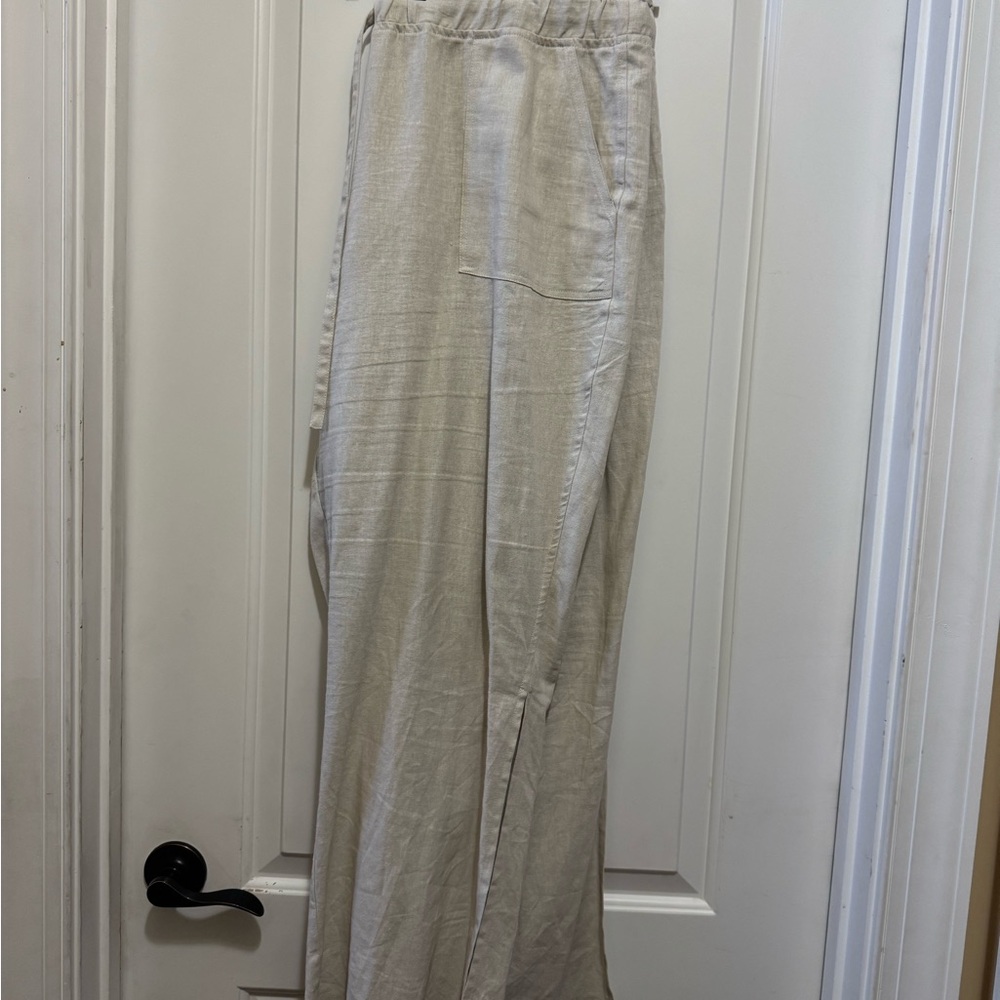 Women’s Beige Split Wide-Leg Drawstring Pants